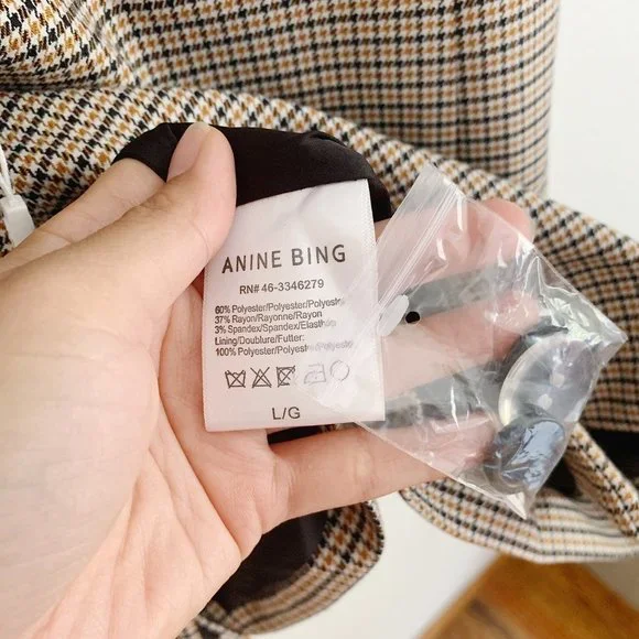 NEW Anine Bing Madeline Houndstooth Blazer In Yellow L - Picture 9 of 13